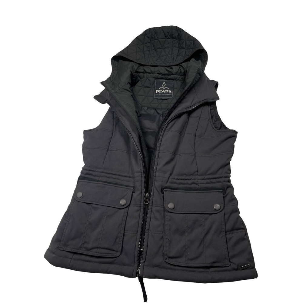 Prana Womens Gray Hooded Quilted Vest Jacket With Pockets Size S - Picture 2 of 16